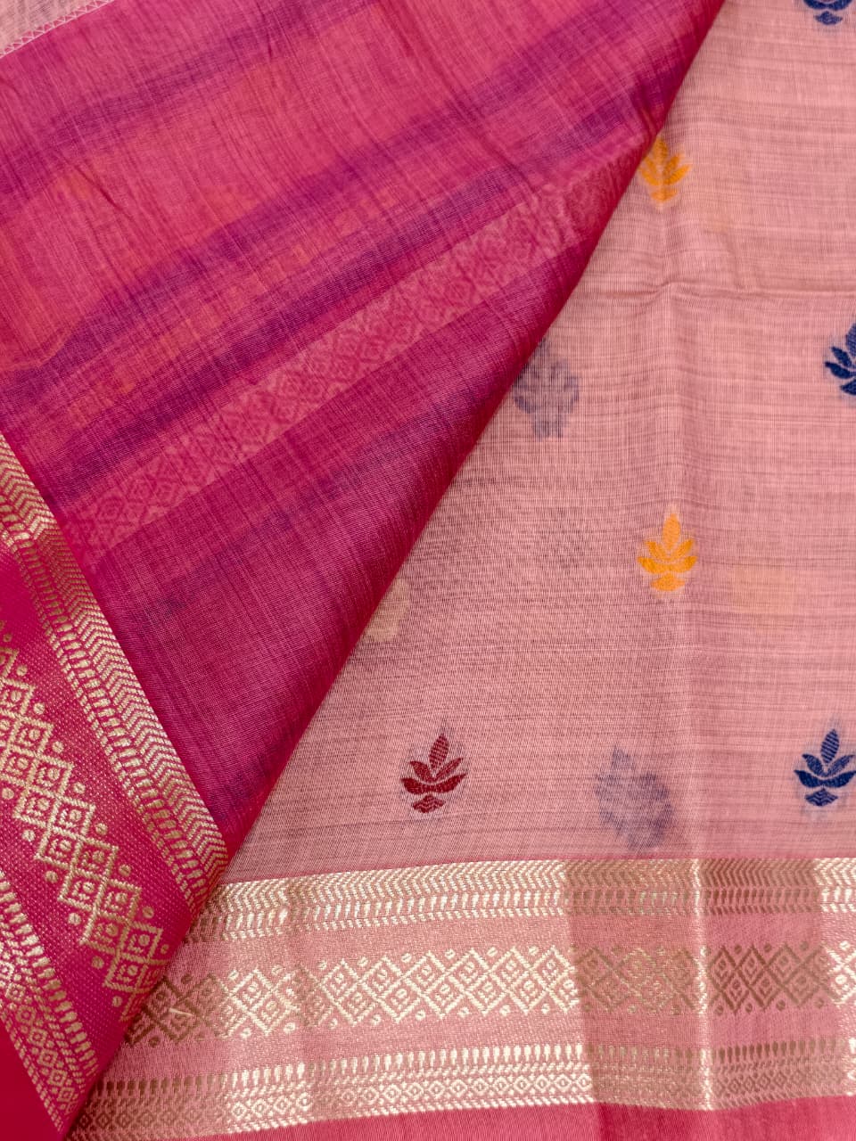 Rose Pink Cotton Saree – Traditional Woven Saree