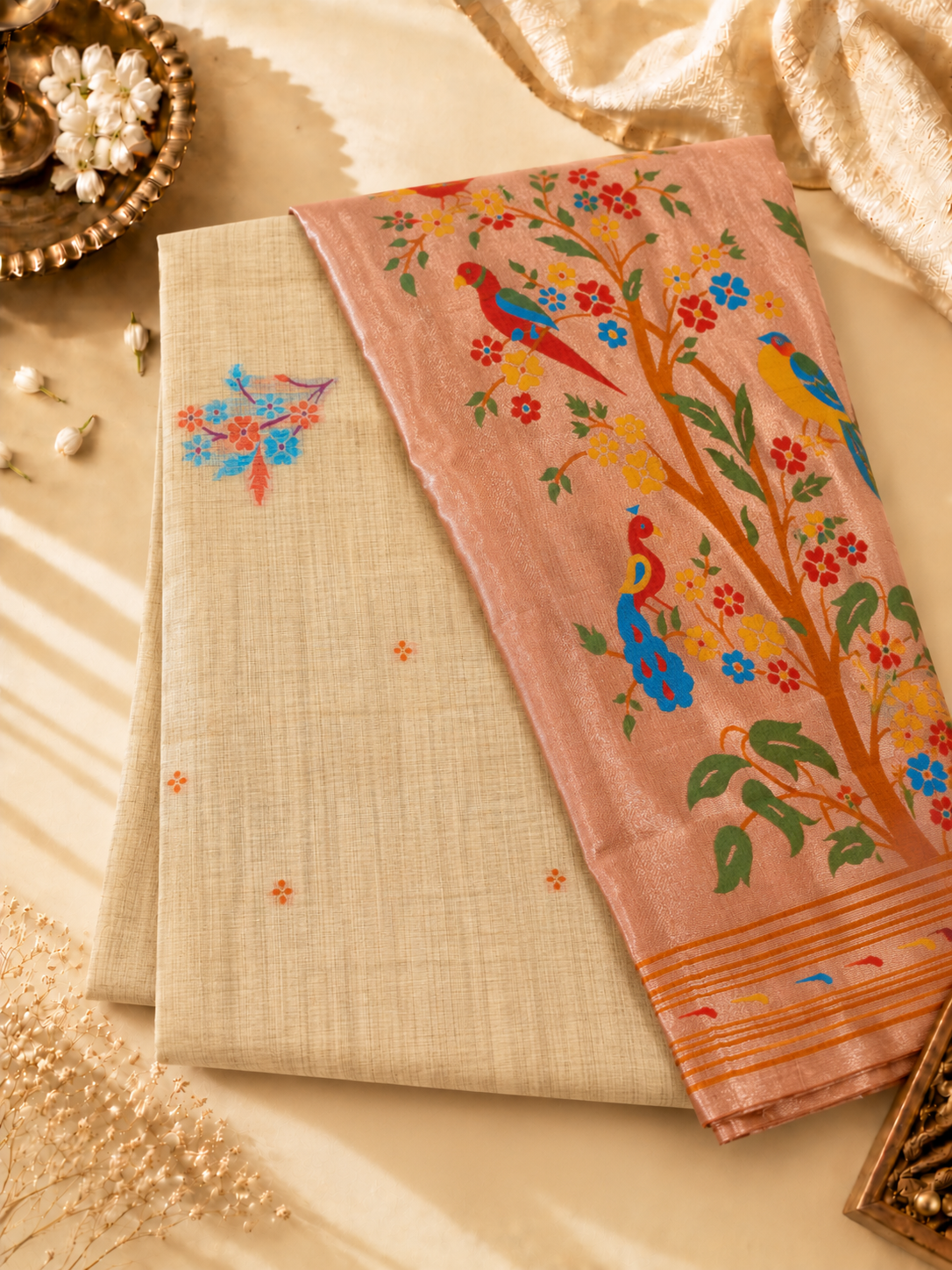 Lemon Yellow Linen Saree with Multicoloured Paithini inspired Pallu and Border