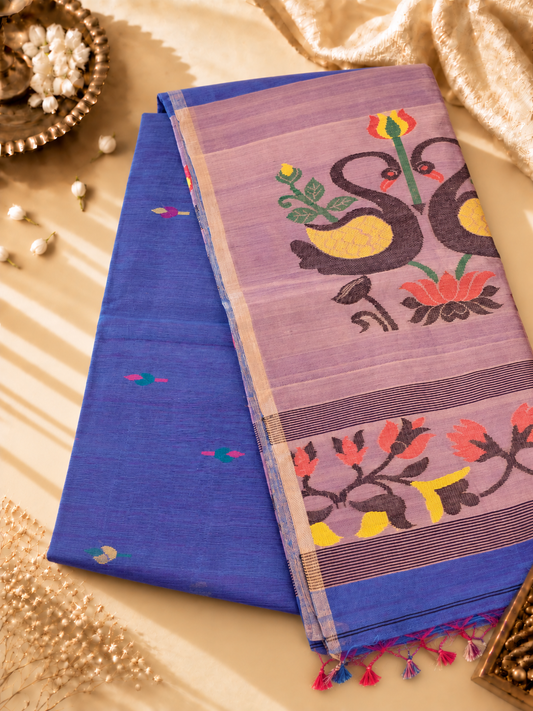 Violet Silk linen zari Jamdani Saree