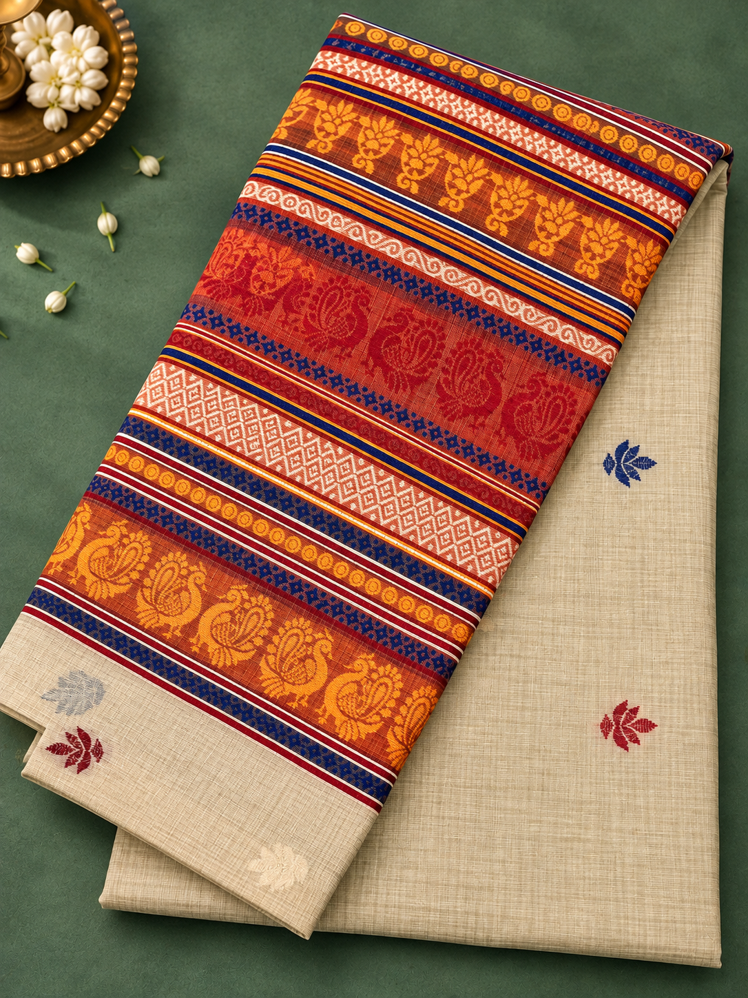 Ivory Cotton Saree – Traditional Woven Saree