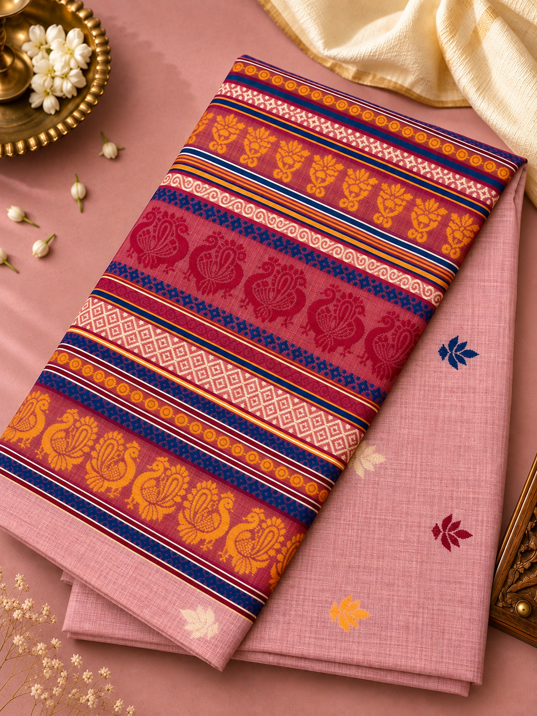 Rose Pink Cotton Saree – Traditional Woven Saree