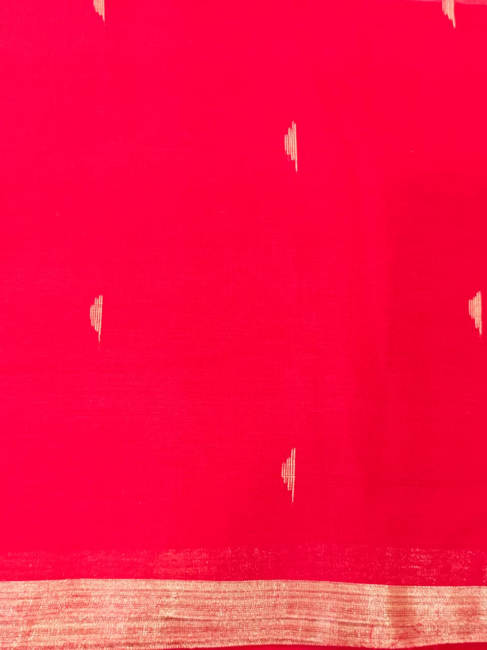 Tomato Red Soft Jamdani Cotton Saree with Tissue Border
