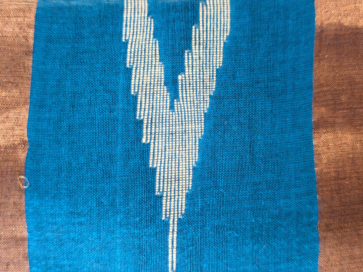 Teal Blue Soft Cotton Saree with Copper Zari & Silver Motifs