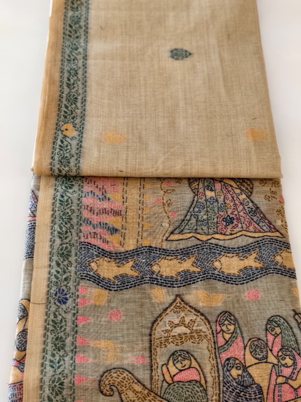 Sand Beige Madhubani inspired village theme woven saree