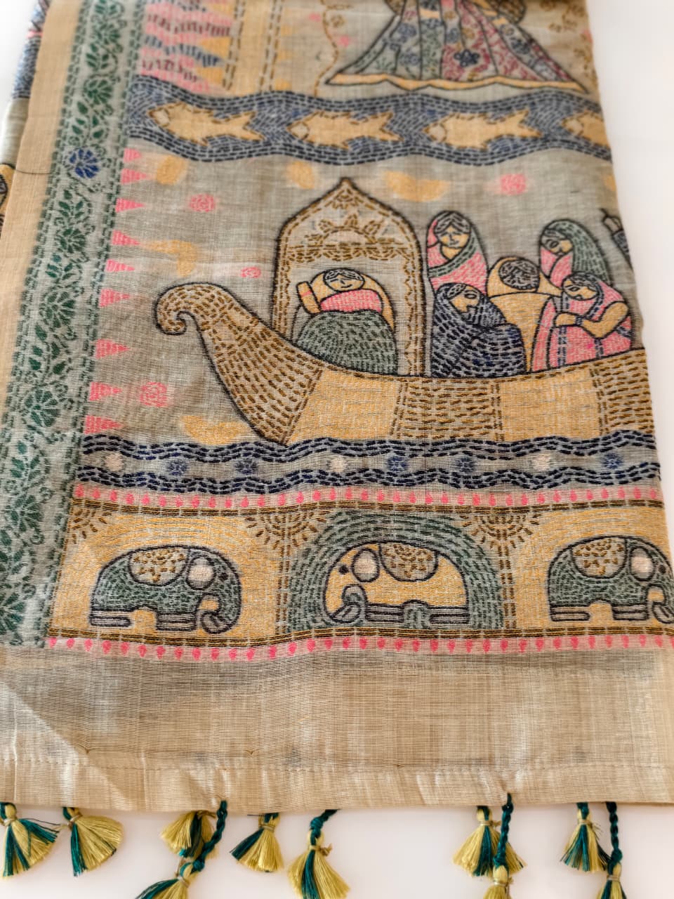 Sand Beige Madhubani inspired village theme woven saree
