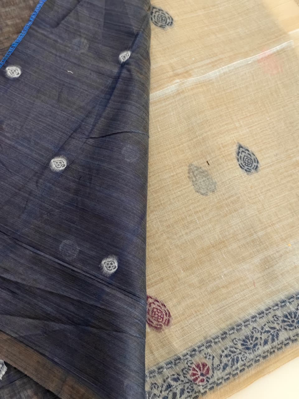 Natural Beige Madhubani inspired village theme woven saree