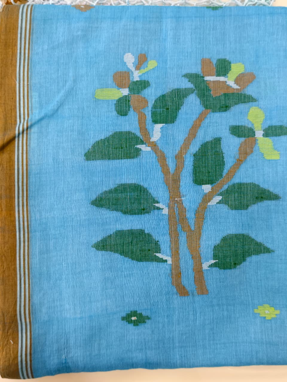 Sky Blue Pure Handwoven Muslin Cotton Jamdani Saree