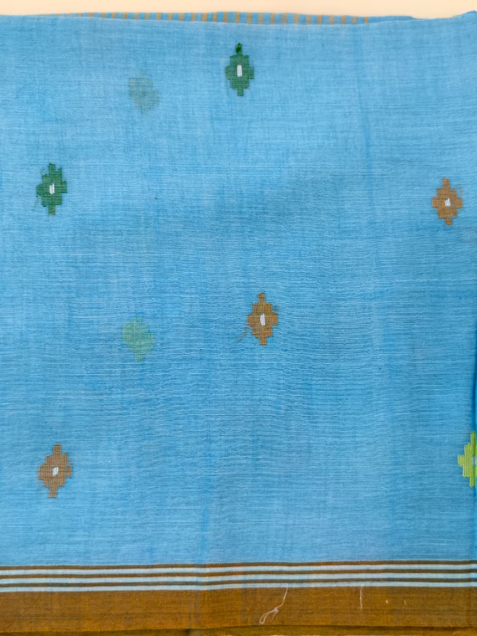 Sky Blue Pure Handwoven Muslin Cotton Jamdani Saree