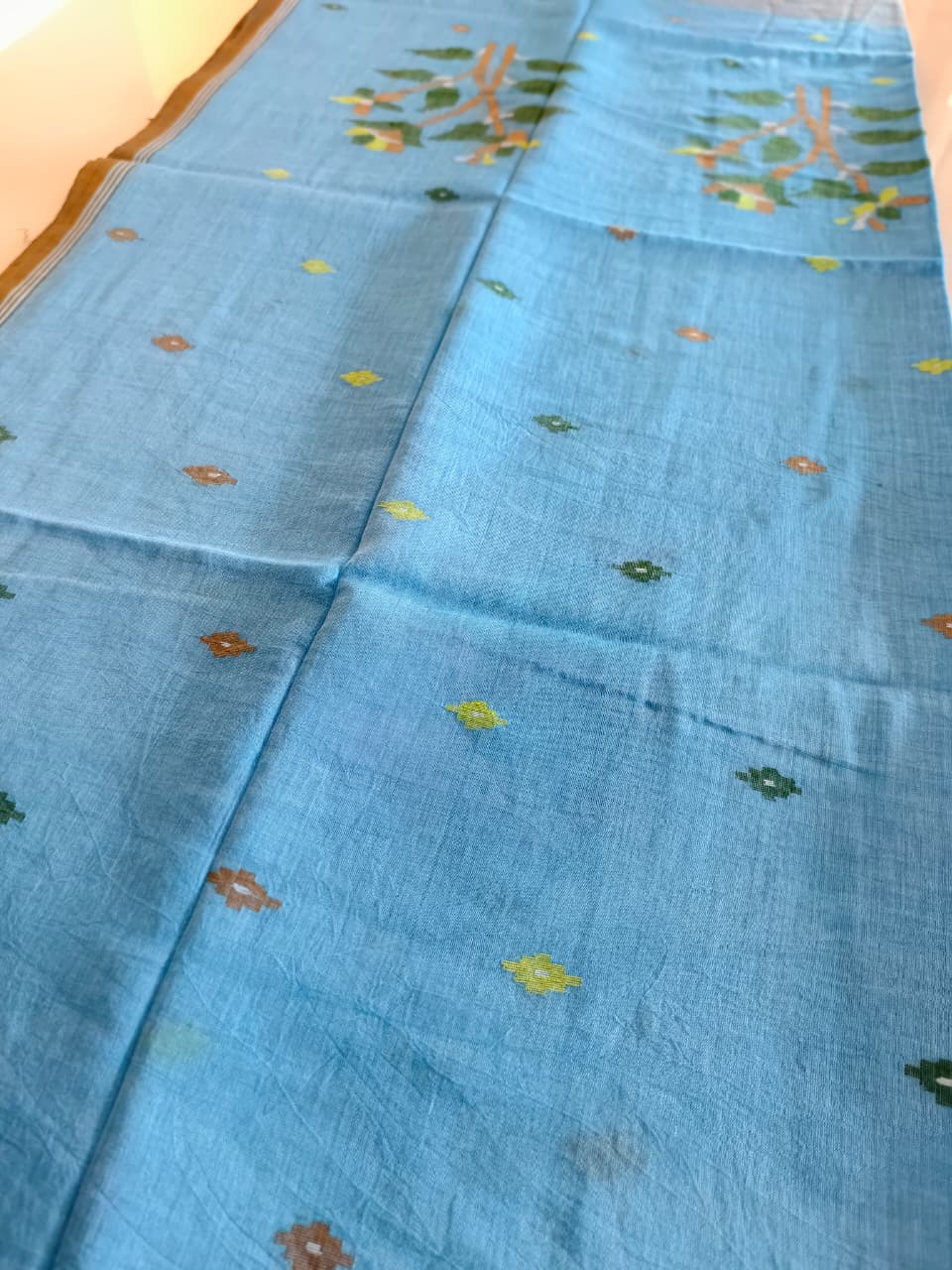Sky Blue Pure Handwoven Muslin Cotton Jamdani Saree