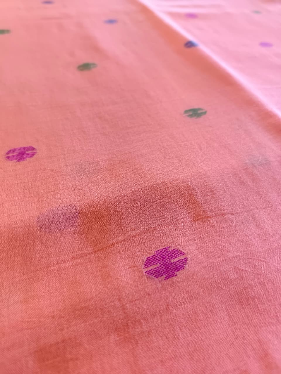 Coral Peach Pure Handloom Muslin Cotton Jamdani Saree