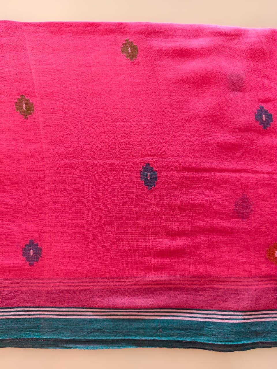 Vibrant Fuchsia Muslin Cotton Handloom Jamdani Saree