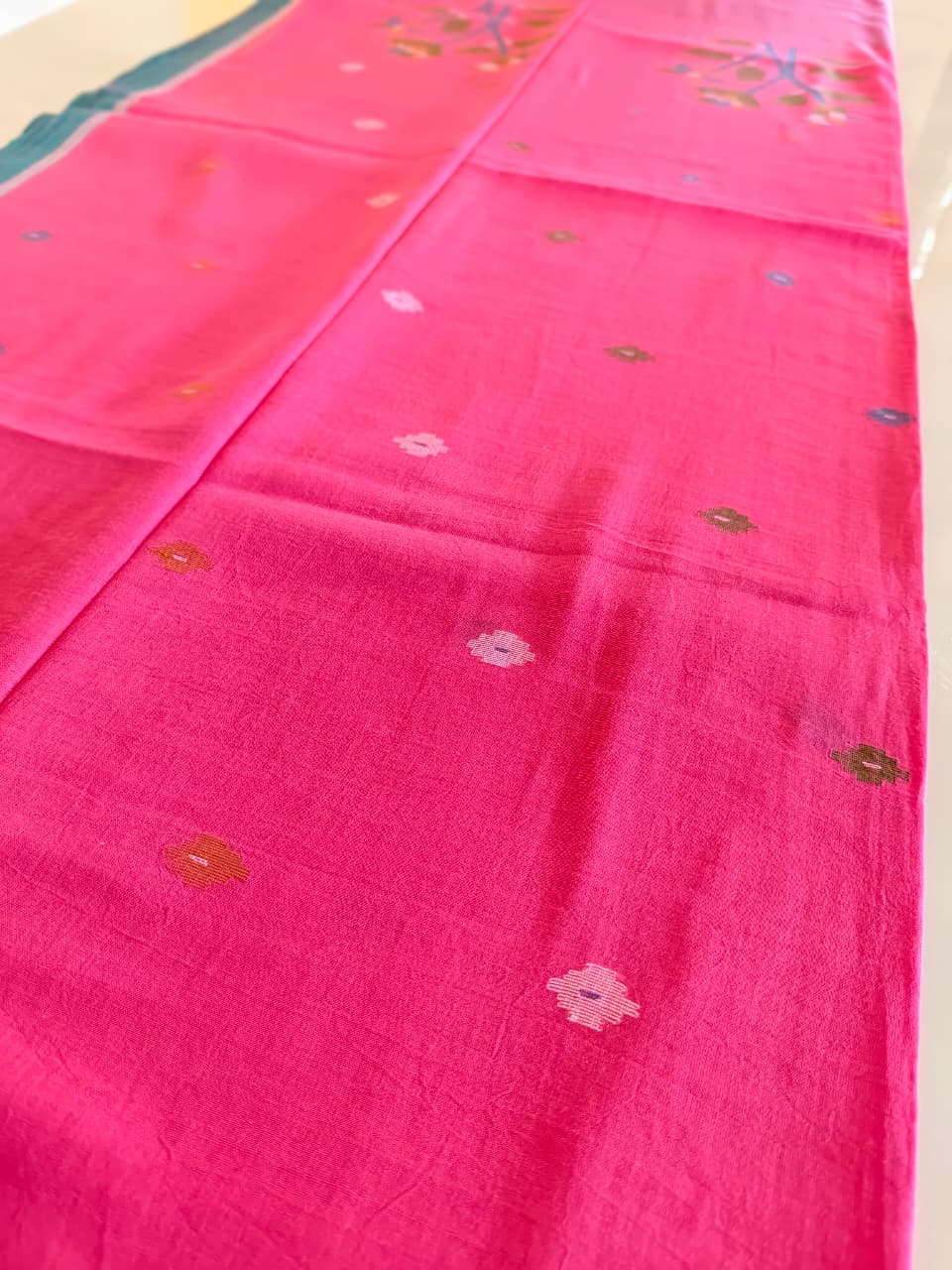 Vibrant Fuchsia Muslin Cotton Handloom Jamdani Saree