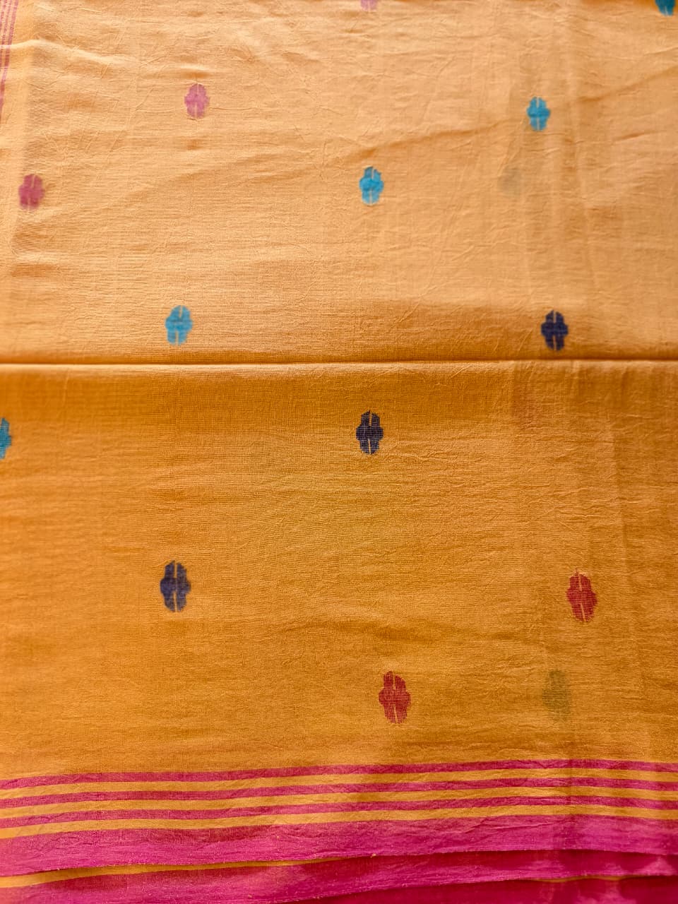 Mustard Yellow Muslin Cotton Jamdani Handloom Saree