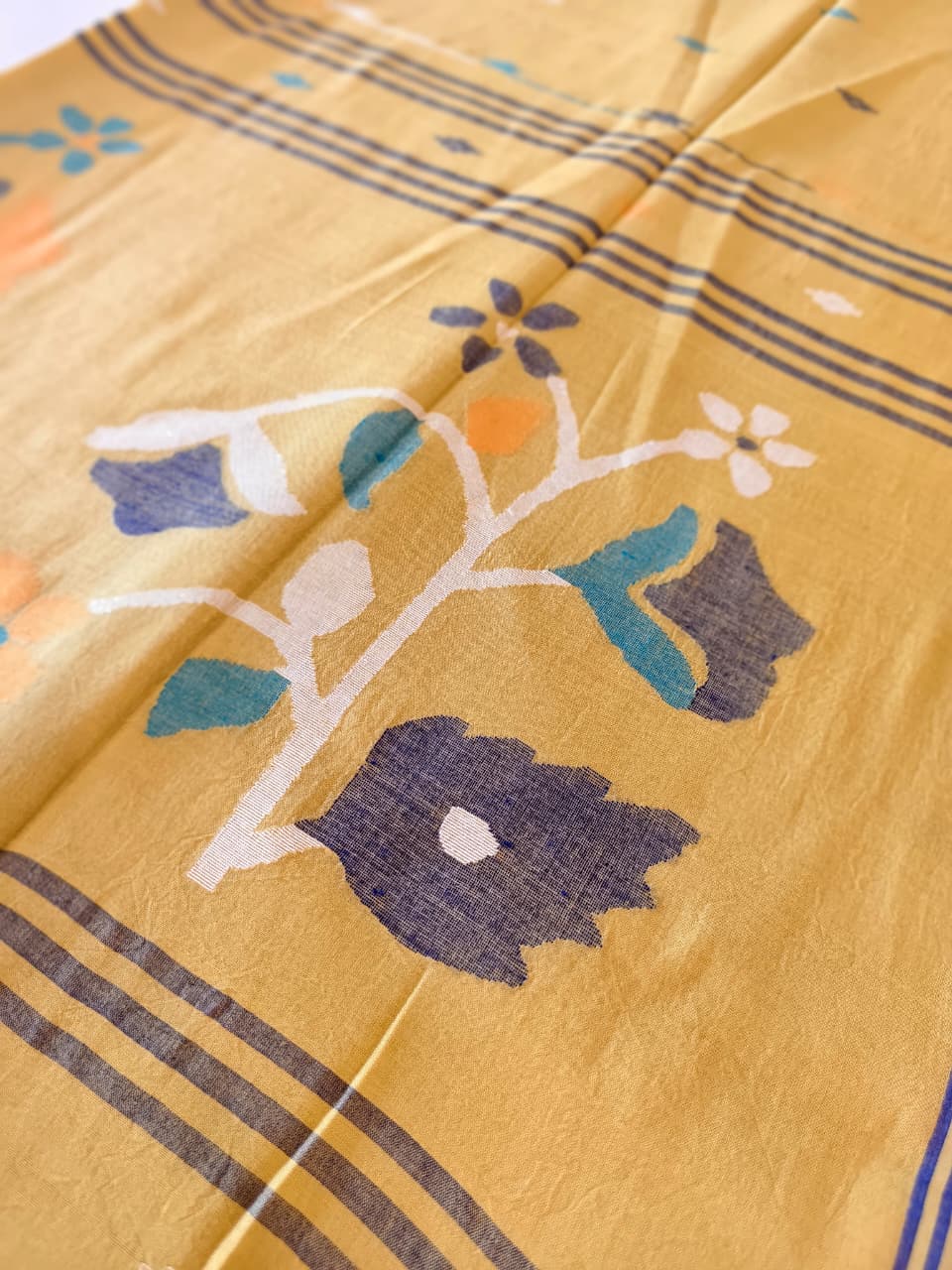 Mehendi Green Muslin Cotton Handloom Jamdani Saree