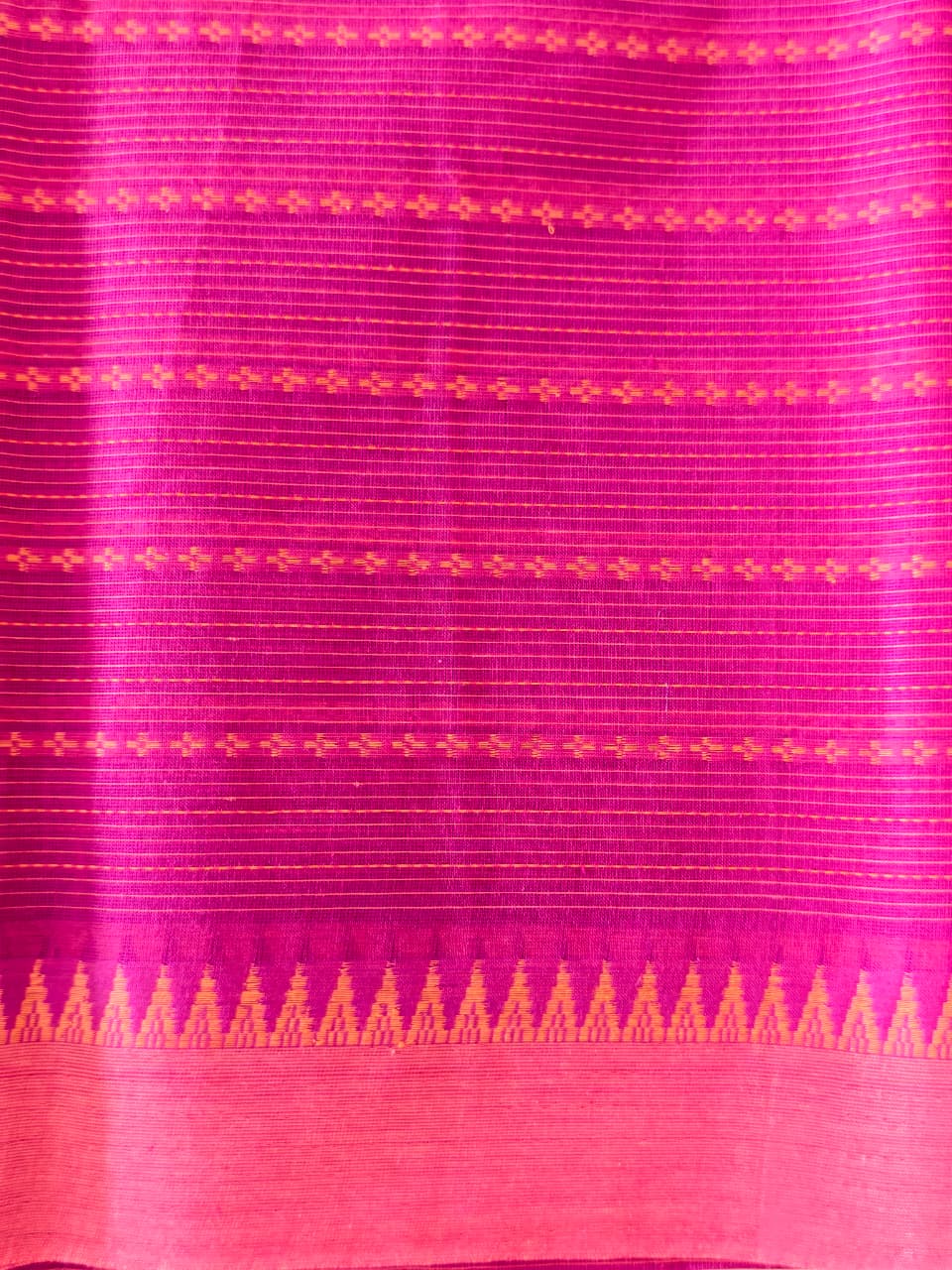 Vibrant Magenta Pink Pure Cotton woven Saree with Contrast Blouse
