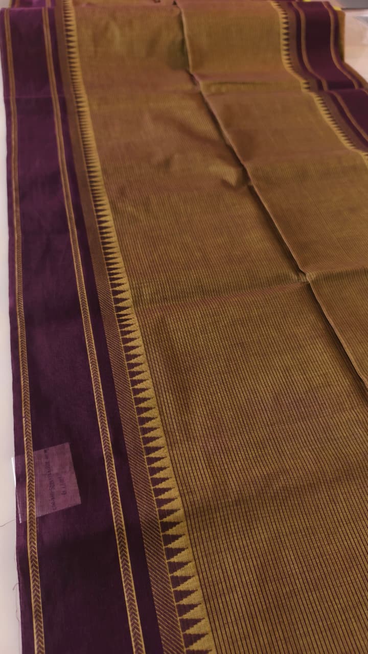 Pure Cotton Lime Green Saree with Fine Stripes & Contrast Maroon Blouse
