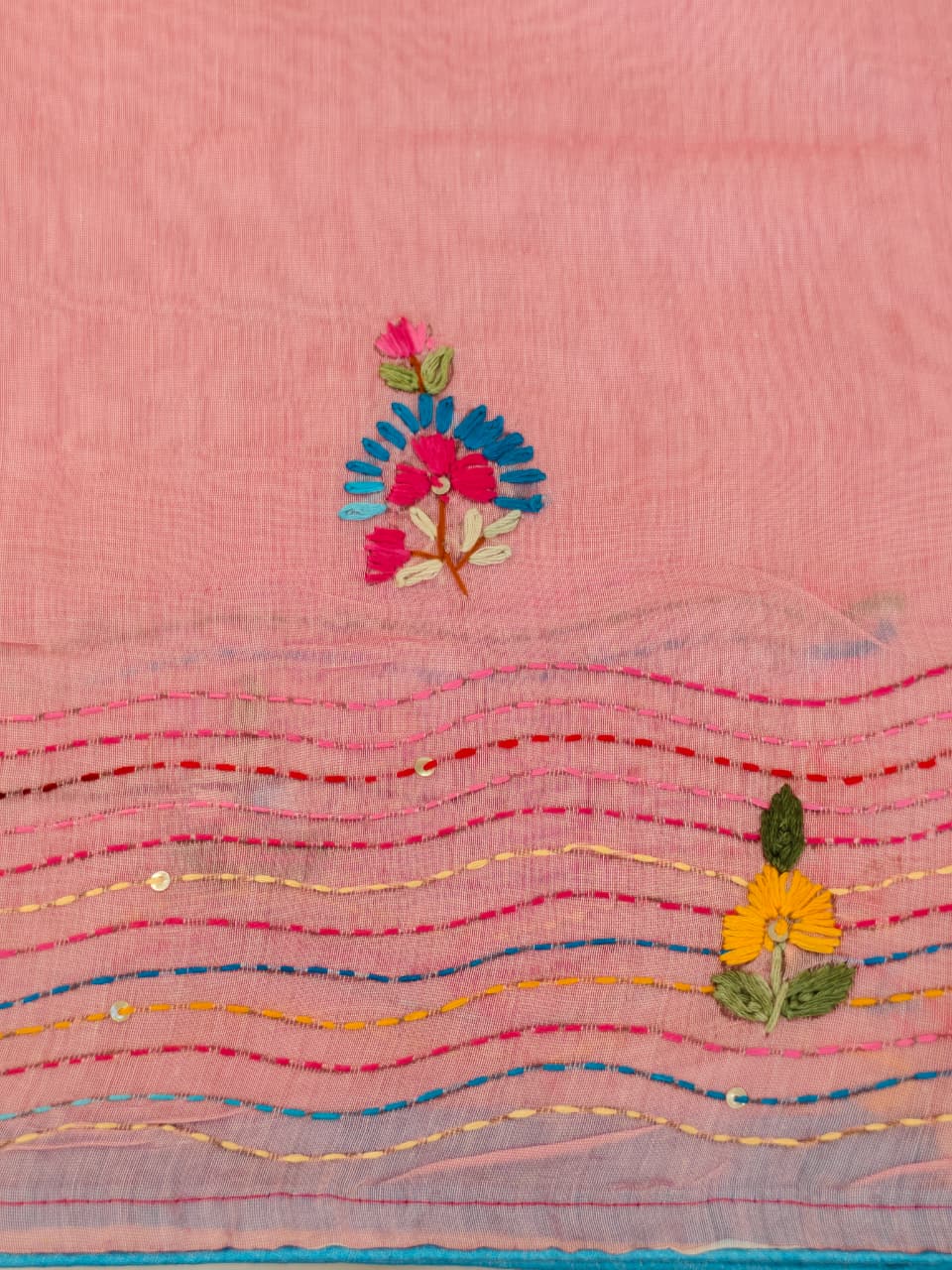 Blush Pink Chanderi – Hand Bullion Parsi & Kantha Work