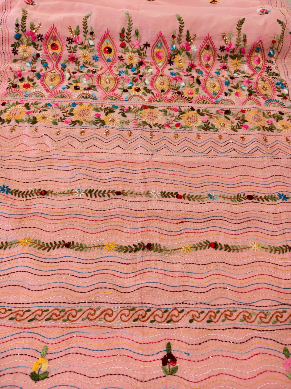 Blush Pink Chanderi – Hand Bullion Parsi & Kantha Work