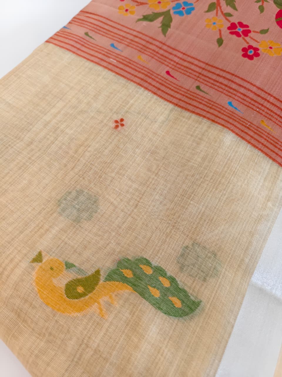 Lemon Yellow Linen Saree with Multicoloured Paithini inspired Pallu and Border