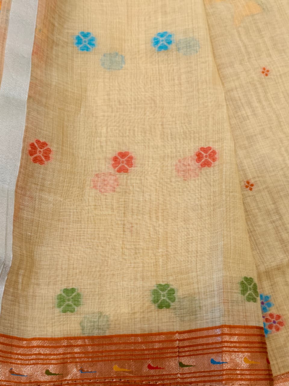 Lemon Yellow Linen Saree with Multicoloured Paithini inspired Pallu and Border