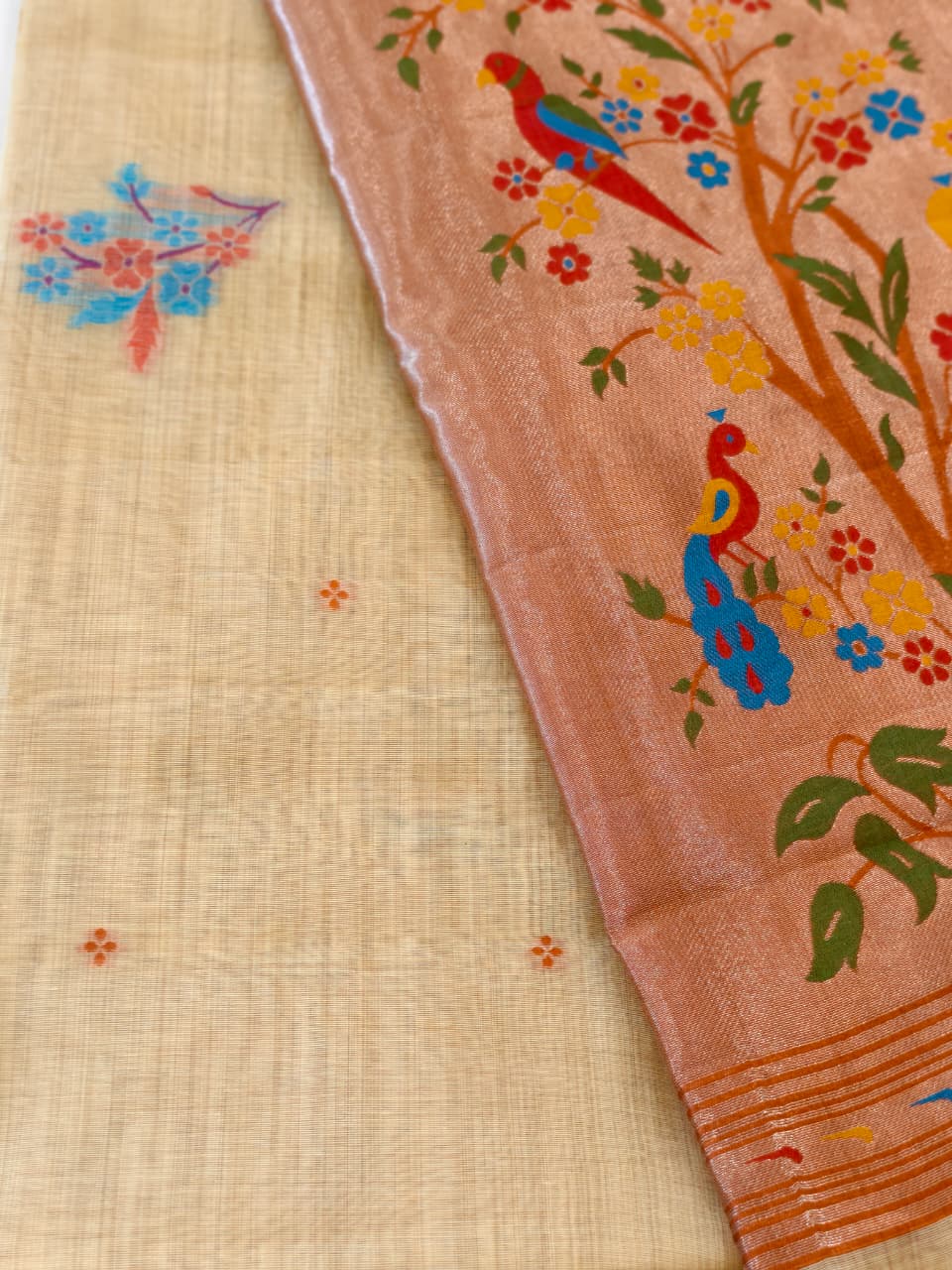 Lemon Yellow Linen Saree with Multicoloured Paithini inspired Pallu and Border