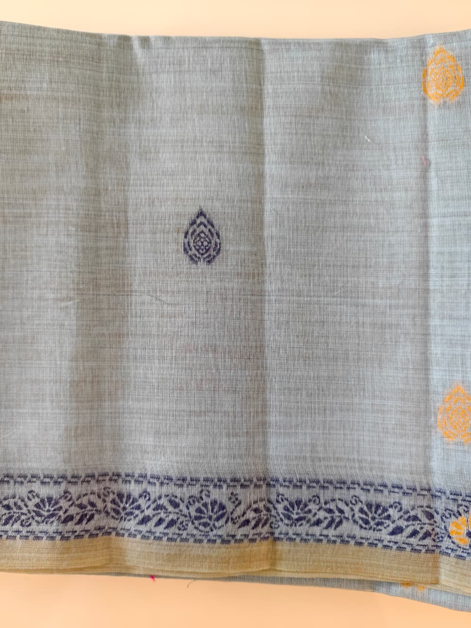 Slate blue Madhubani inspired village theme woven saree
