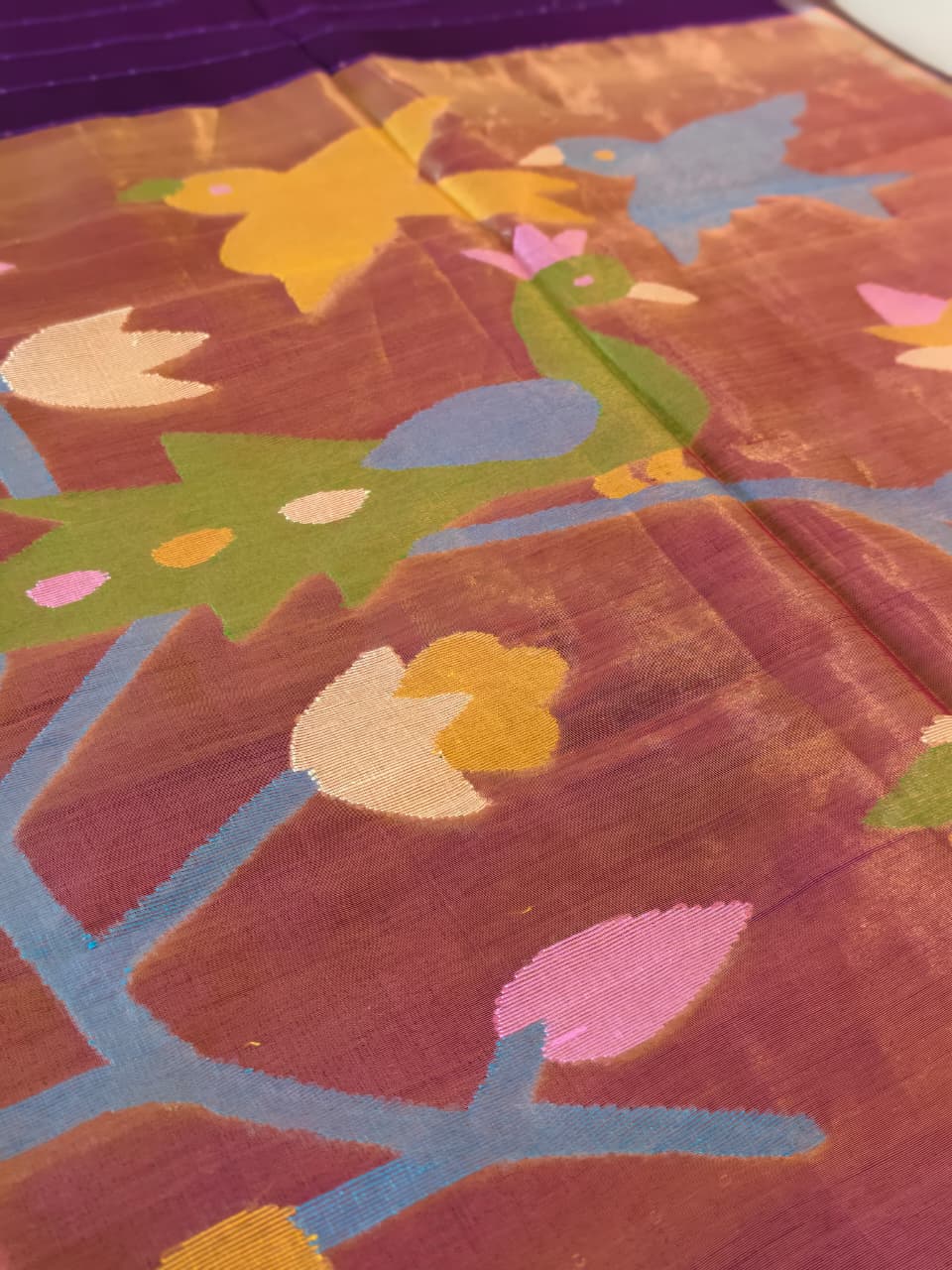 Deep Plum purple Silk cotton Jamdani saree