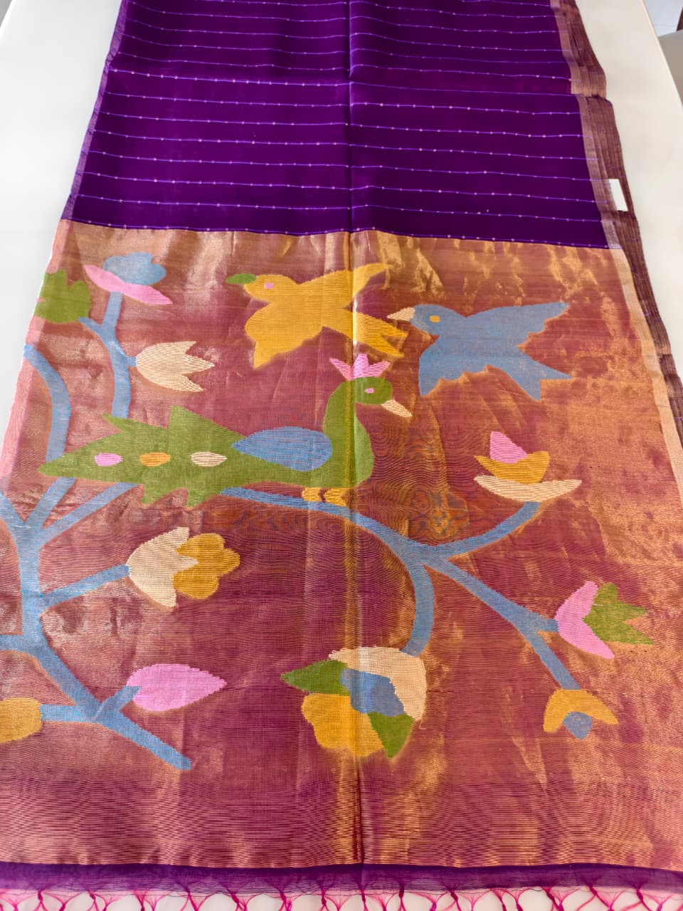 Deep Plum purple Silk cotton Jamdani saree