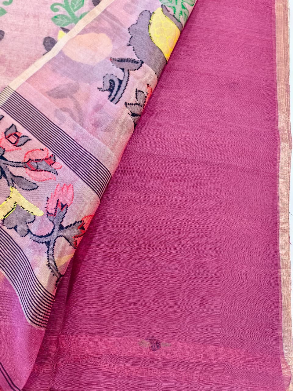 Deep Rose Pink Linen Jamdani Saree