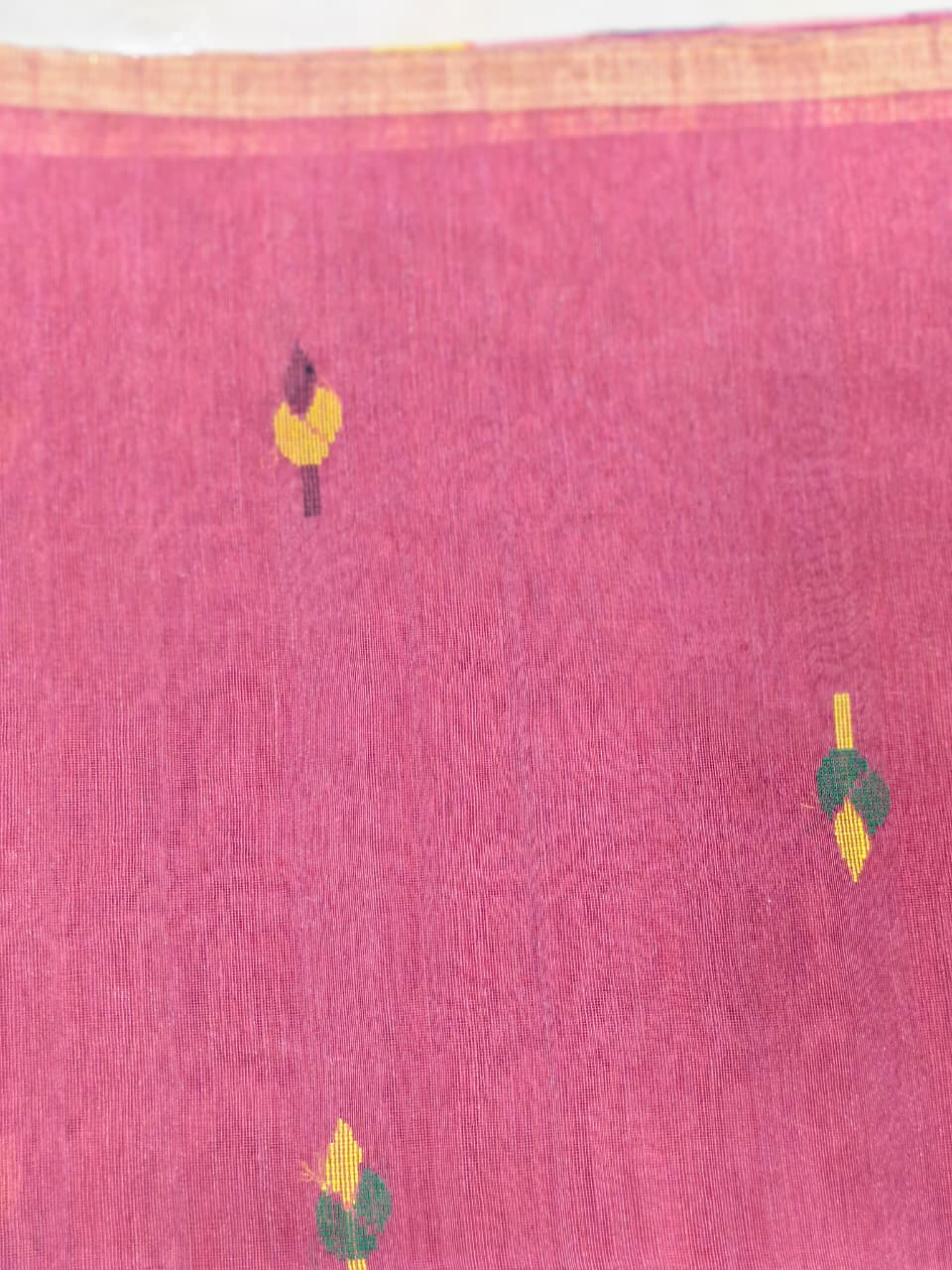Deep Rose Pink Linen Jamdani Saree