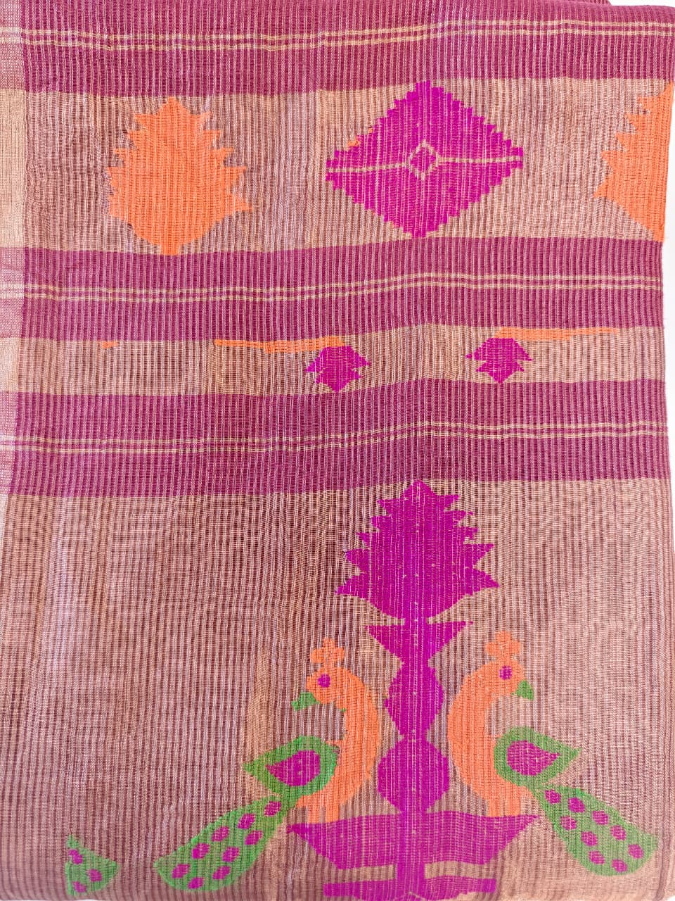 Dusty Rose Pink Silk Tissue Linen Jamdani Saree