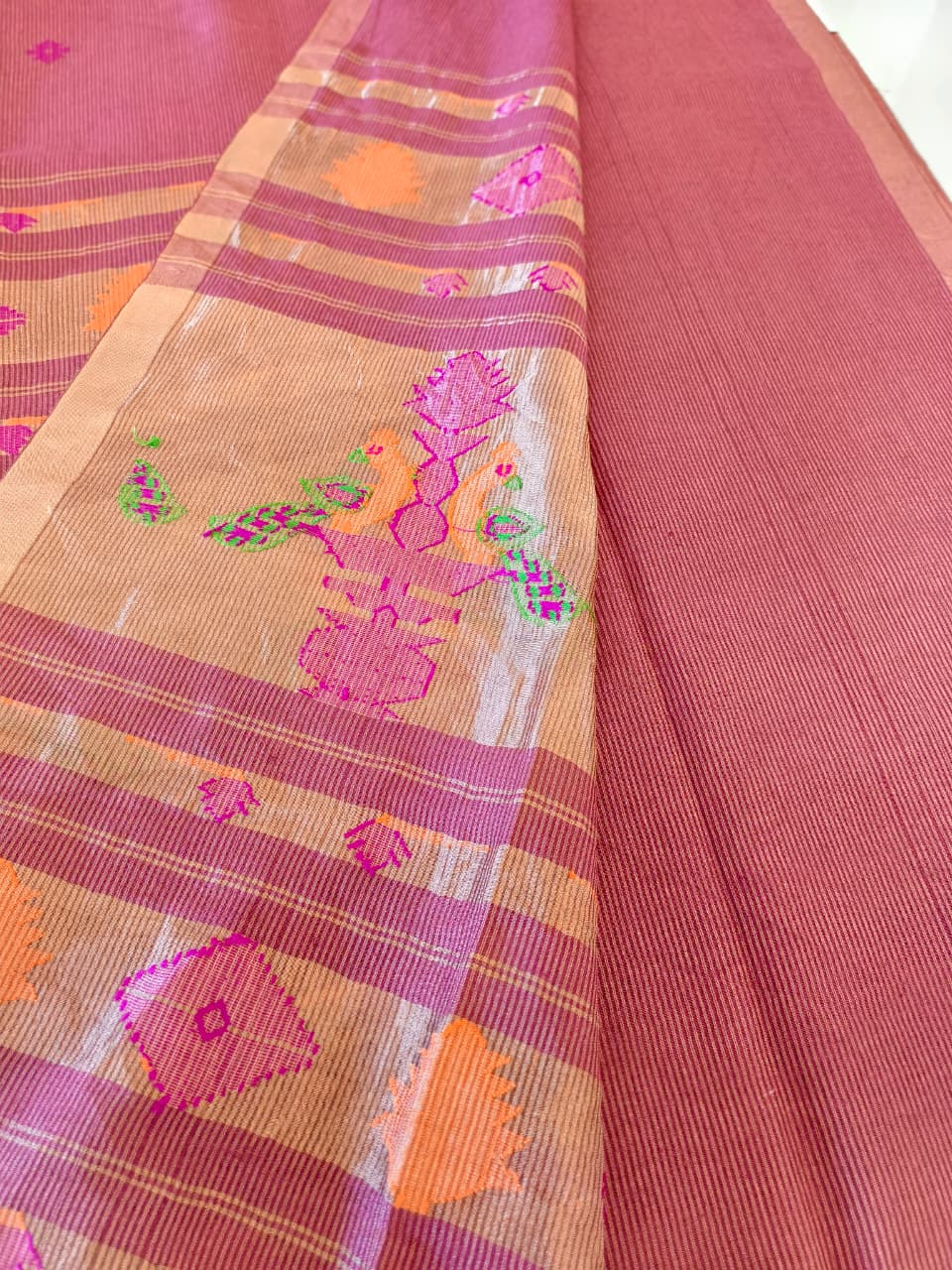 Dusty Rose Pink Silk Tissue Linen Jamdani Saree