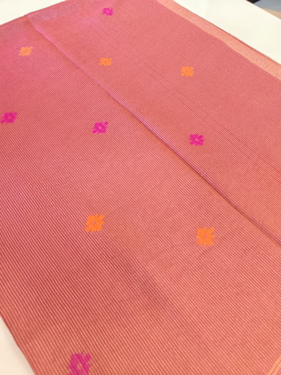 Dusty Rose Pink Silk Tissue Linen Jamdani Saree