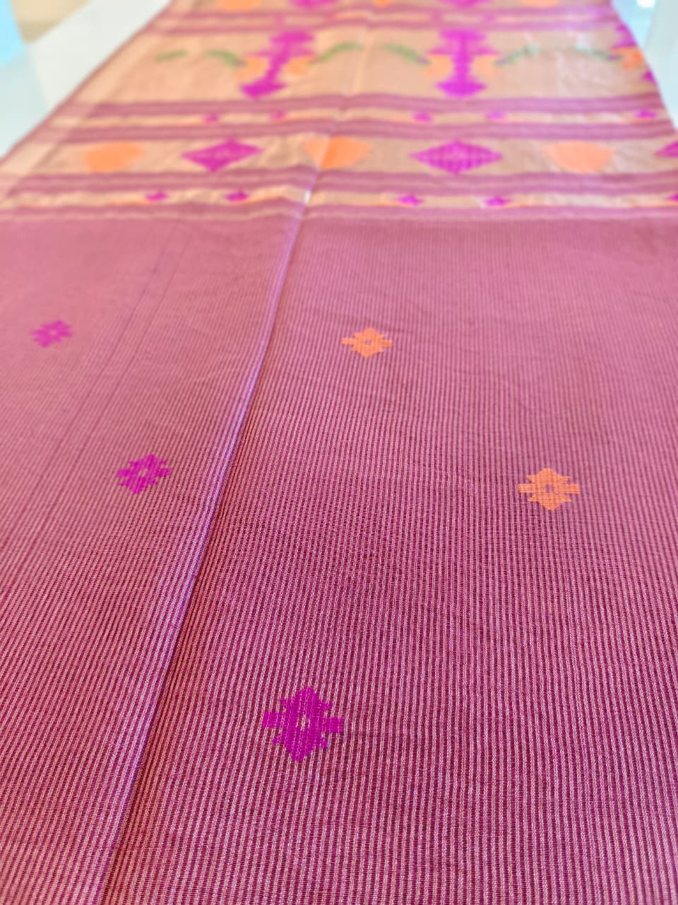 Dusty Rose Pink Silk Tissue Linen Jamdani Saree