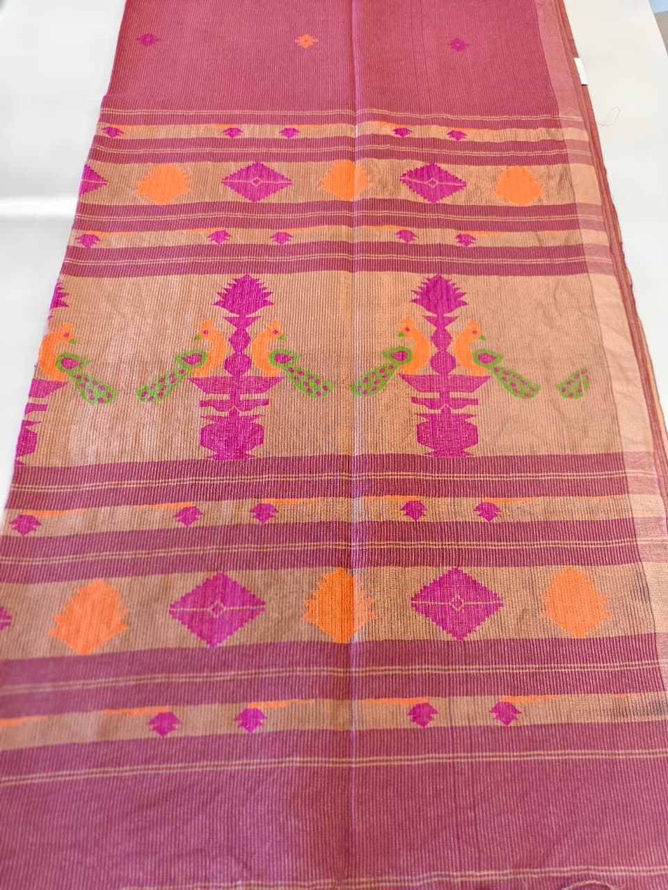 Dusty Rose Pink Silk Tissue Linen Jamdani Saree