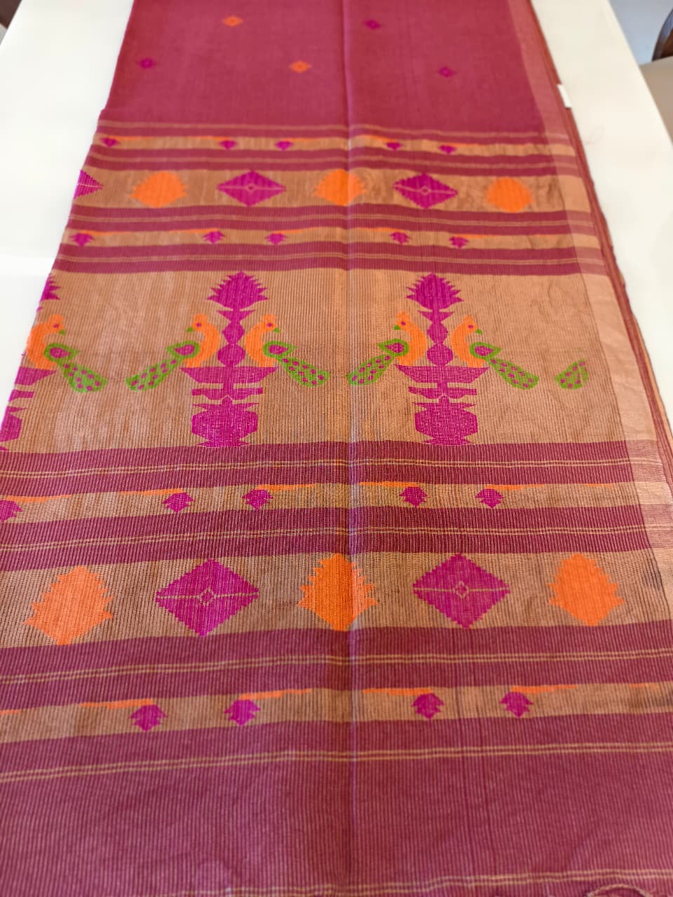 Dusty Rose Pink Silk Tissue Linen Jamdani Saree