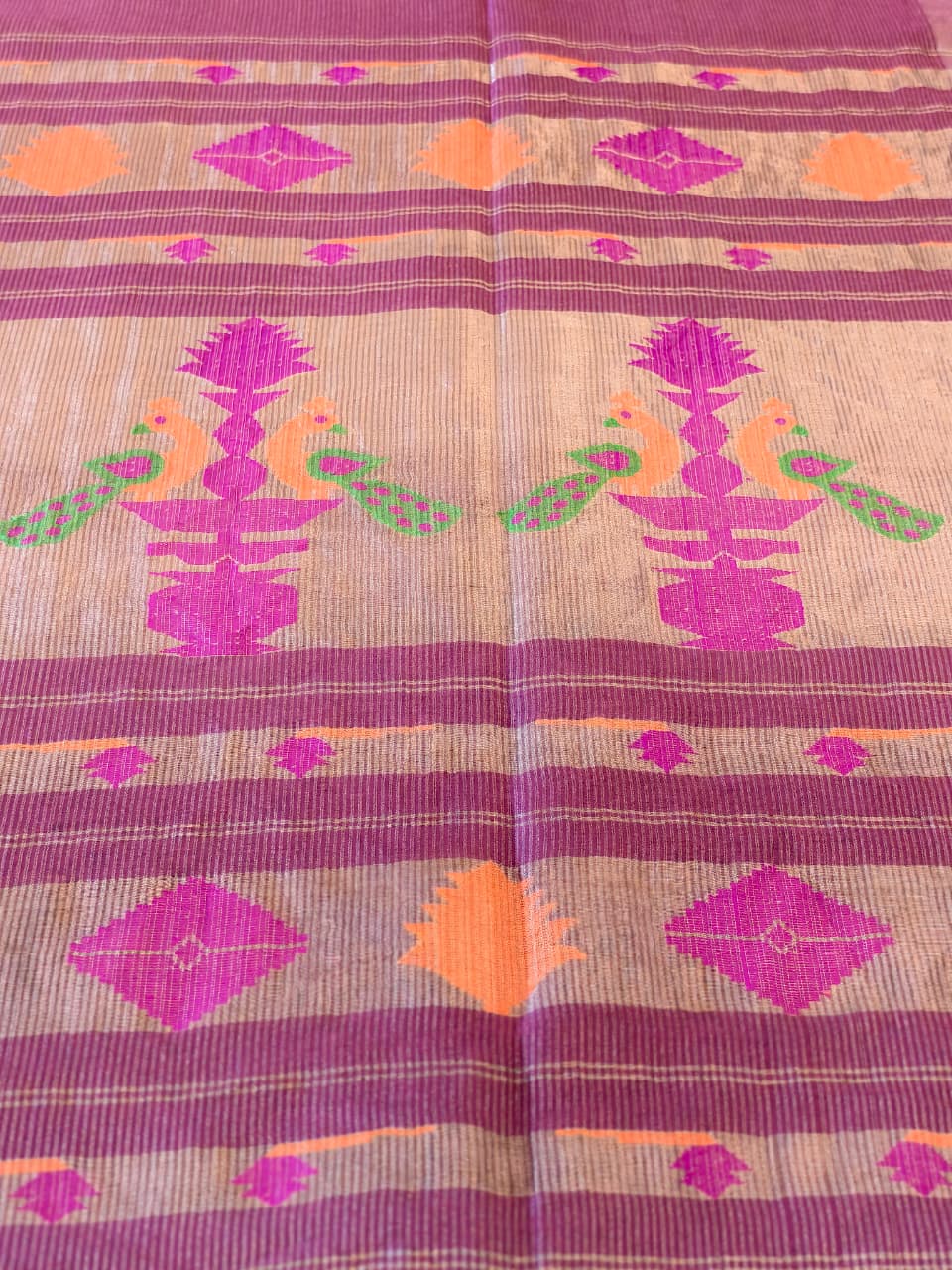 Dusty Rose Pink Silk Tissue Linen Jamdani Saree