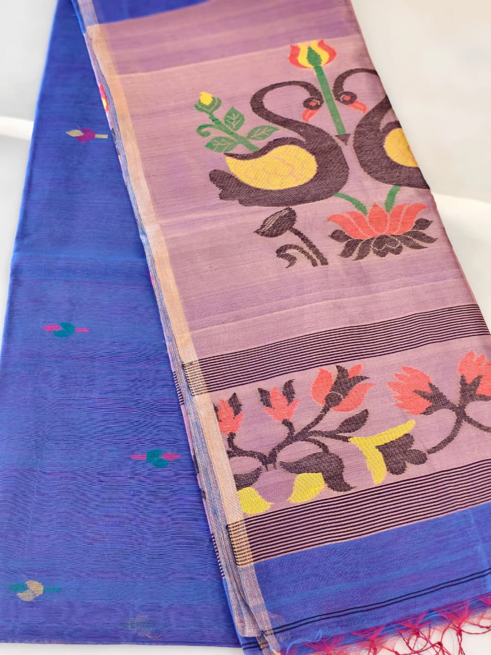 Violet Silk linen zari Jamdani Saree