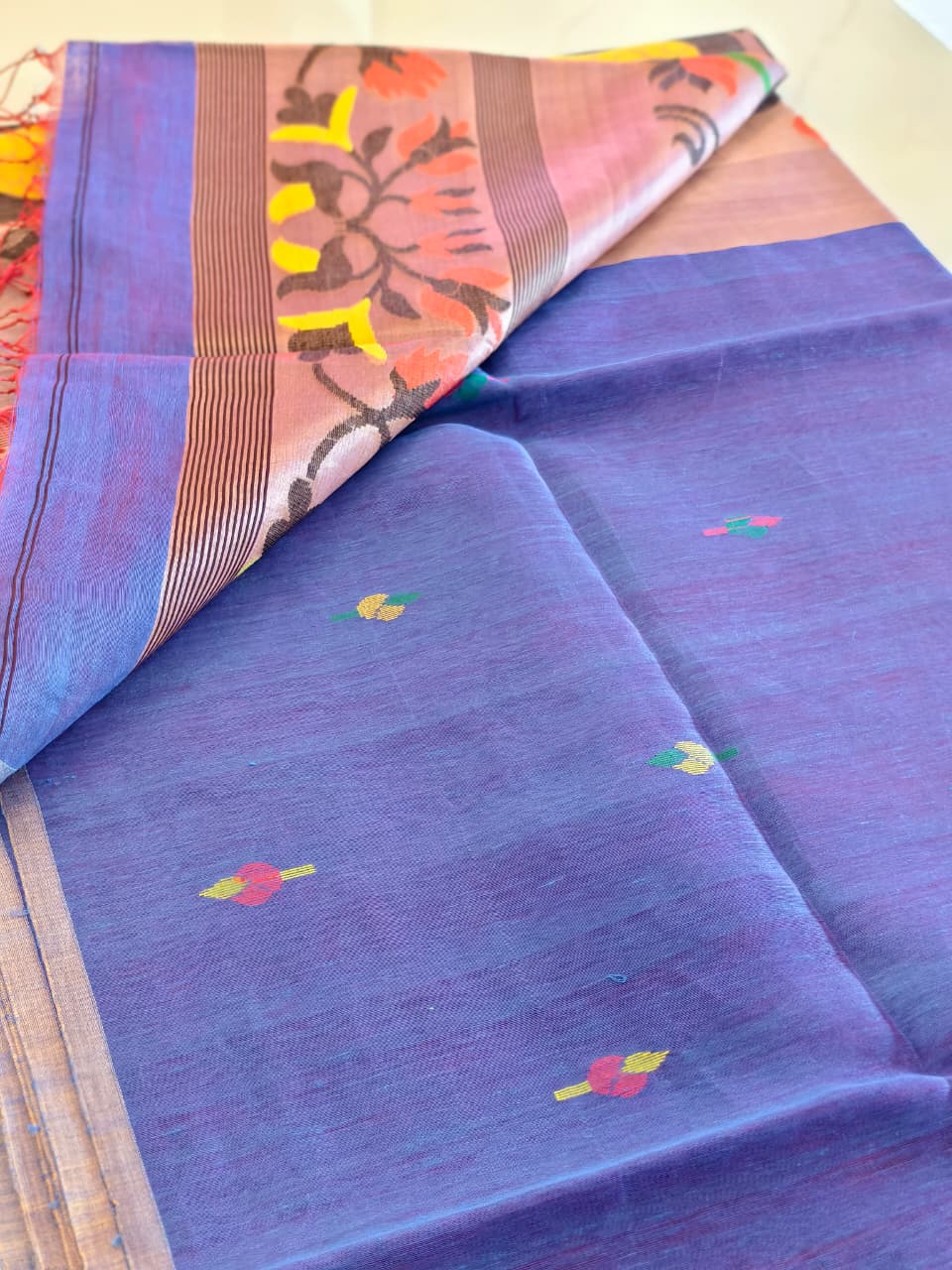Violet Silk linen zari Jamdani Saree