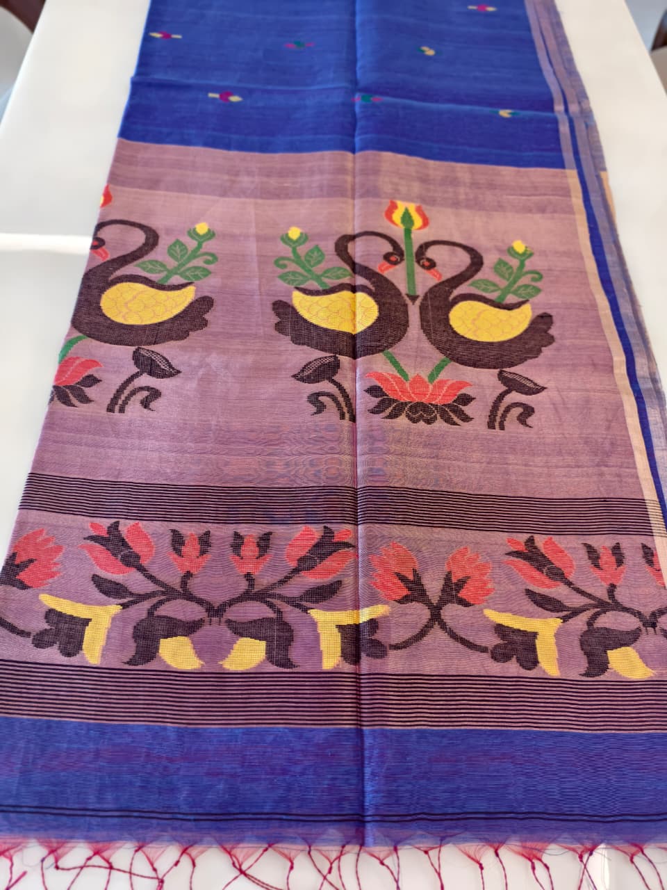 Violet Silk linen zari Jamdani Saree