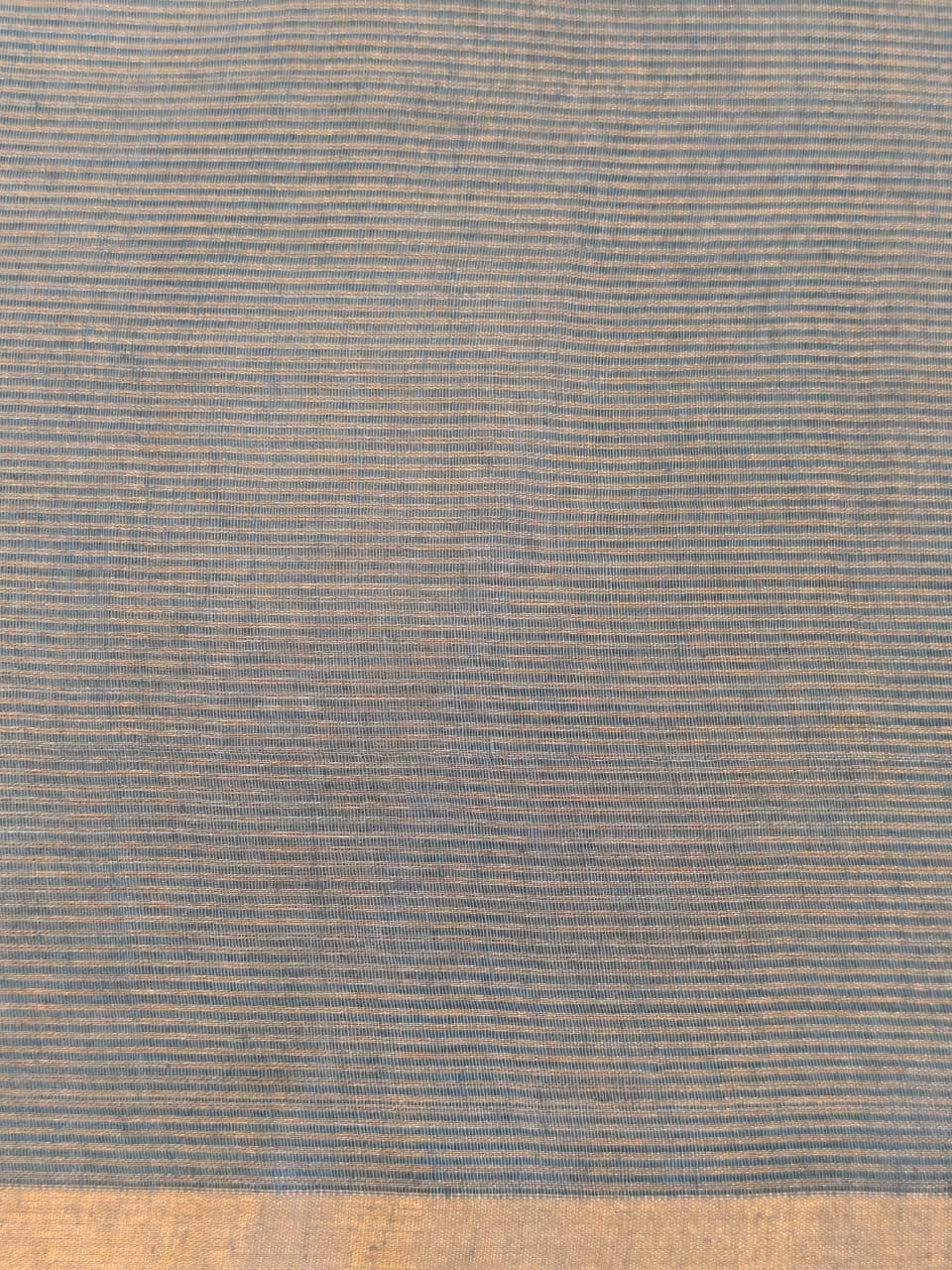 Steel Grey Silk Linen Jamdani Saree with Golden Zari Pallu with floral motifs
