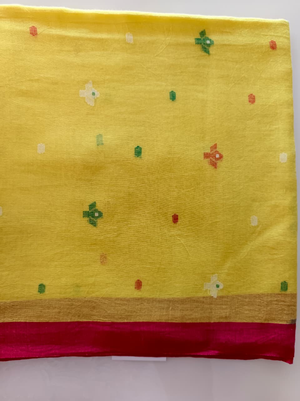 Sunshine Yellow Pure Handloom Muslin Cotton Jamdani Saree