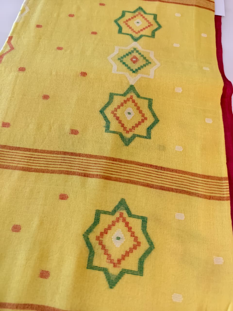 Sunshine Yellow Pure Handloom Muslin Cotton Jamdani Saree