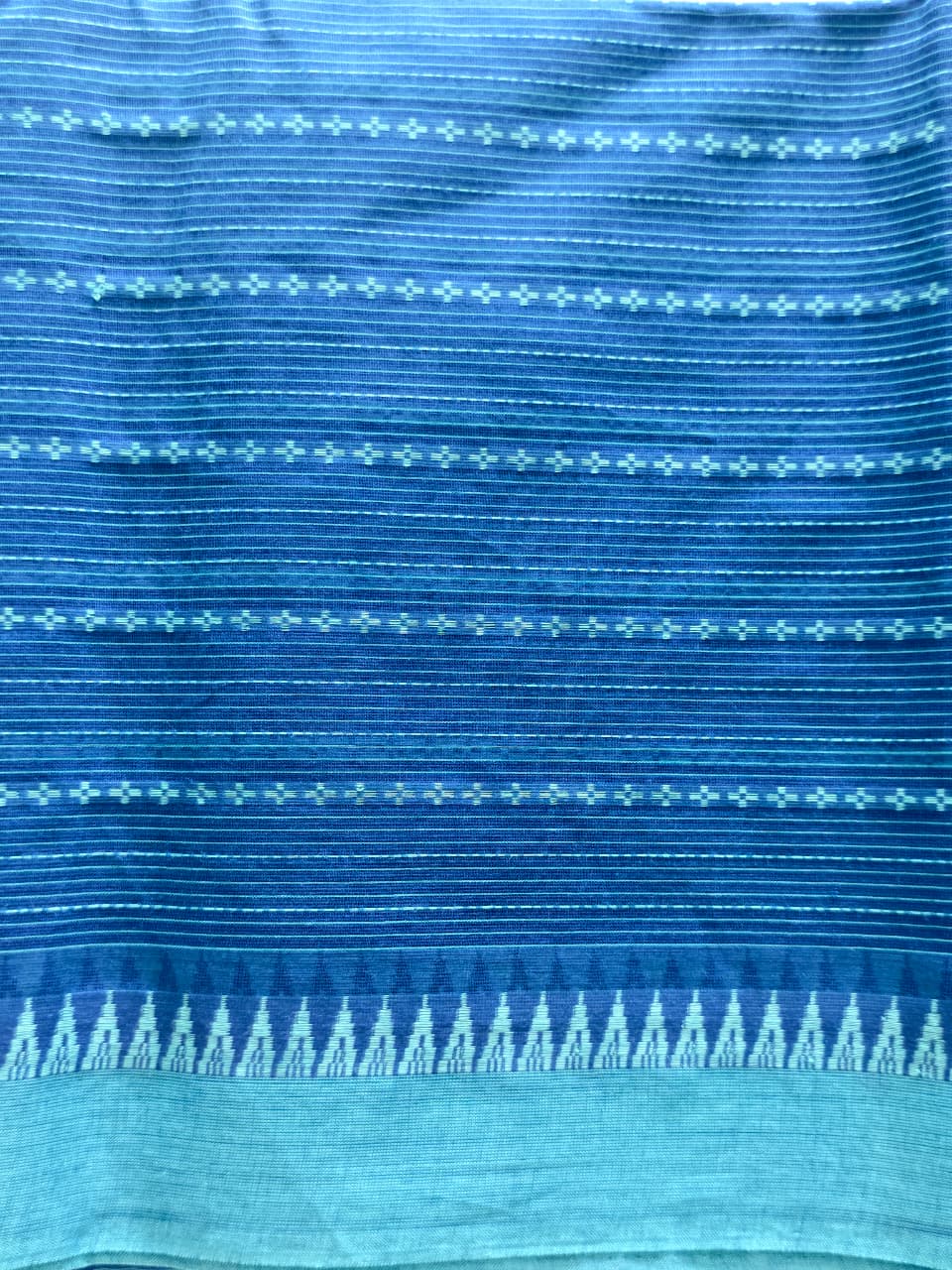 Blue Pure Cotton woven Saree with Contrast Blouse