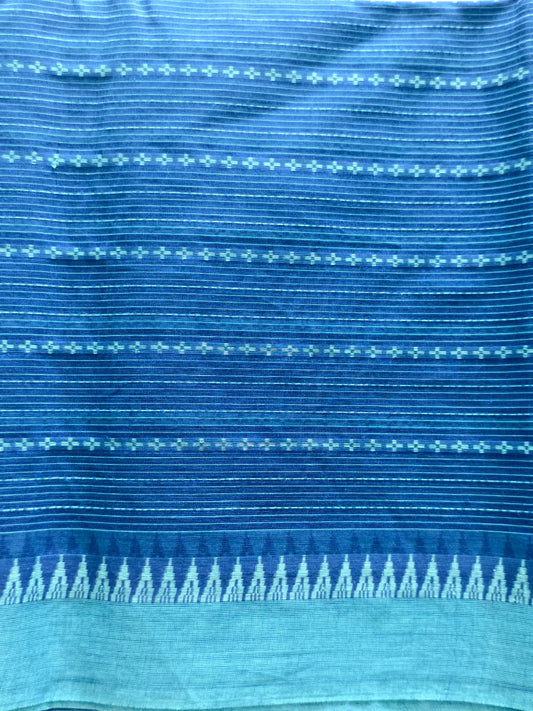 Blue Pure Cotton woven Saree with Contrast Blouse