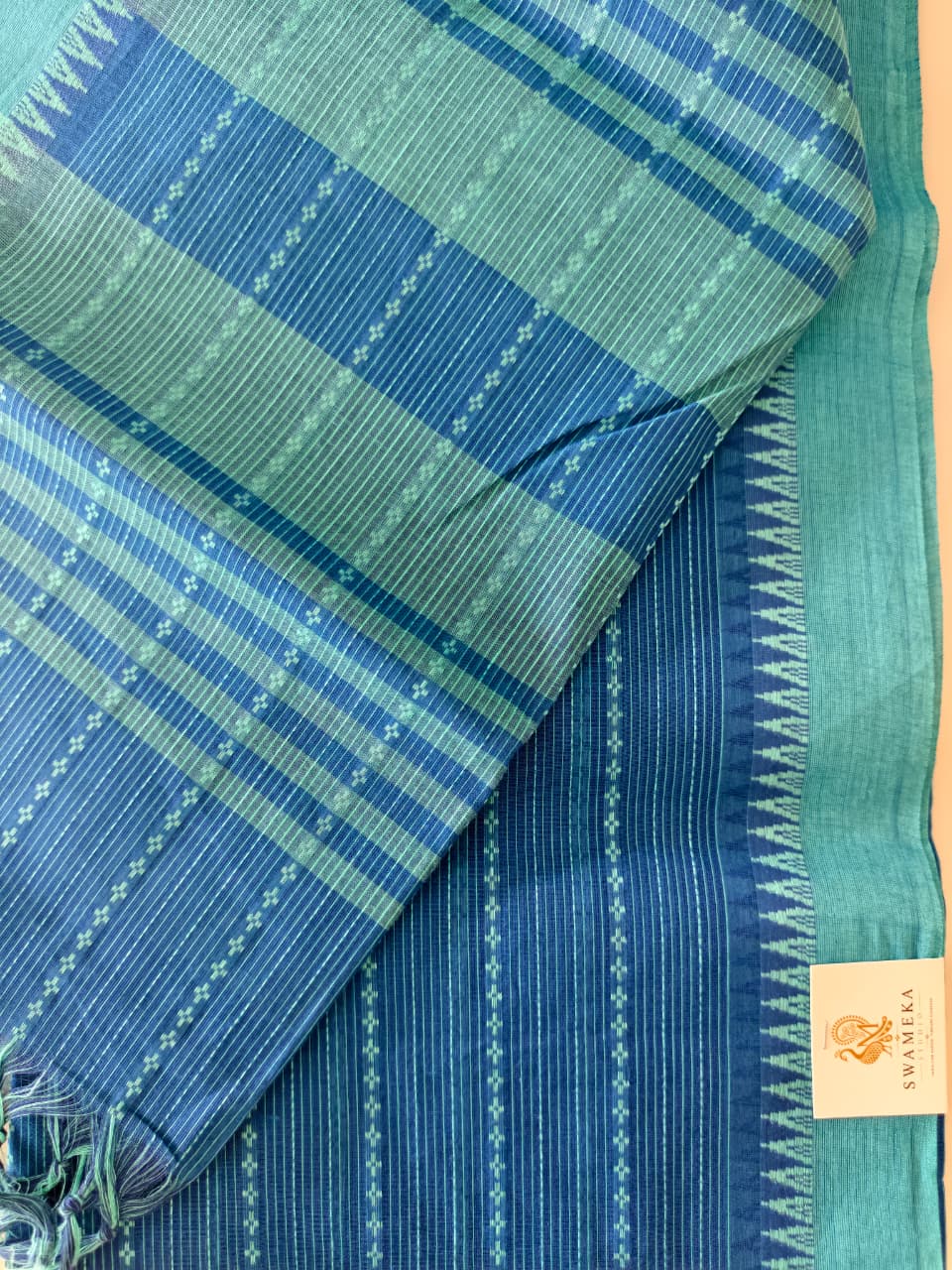 Blue Pure Cotton woven Saree with Contrast Blouse